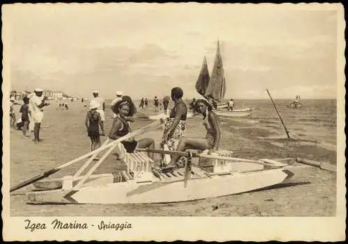 Cartolina Bellaria-Igea Marina Frauen auf Trettboot Spiaggia 1950