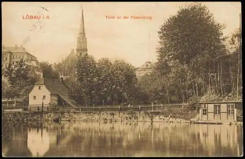 Ansichtskarte Löbau Teich an der Funkenburg. 1915