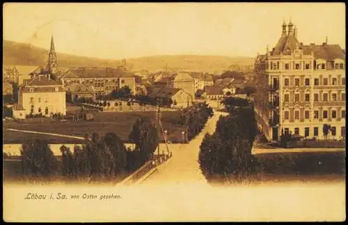 Ansichtskarte Löbau Straßenpartie - Stadt vom Osten 1910