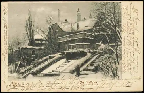 Ansichtskarte Riesa Am Stadtpark bei Winter 1902