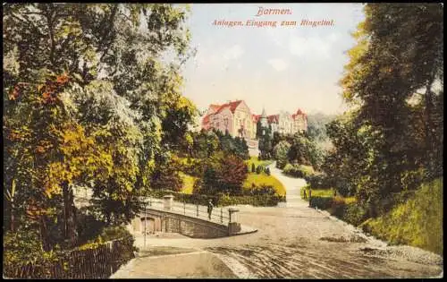 Ansichtskarte Barmen-Wuppertal Anlagen. Eingang zum Ringeltal. 1913