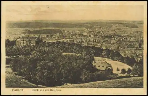 Ansichtskarte Barmen-Wuppertal Blick von der Bergbahn 1918