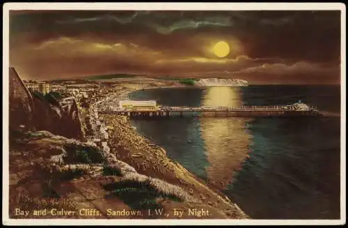 Postcard Sandown Bay and Culver Cliffs by Night. 1929