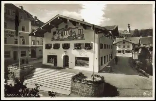 Ansichtskarte Ruhpolding Ortspartie Apotheke Hotel Wittelsbach 1934