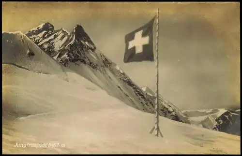 Ansichtskarte Lauterbrunnen Jungfraujoch Flagge Schweiz 1928  Suisse Helvetia