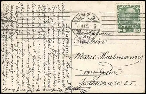 Ansichtskarte Linz Blick vom Pöstlingberg. 1909
