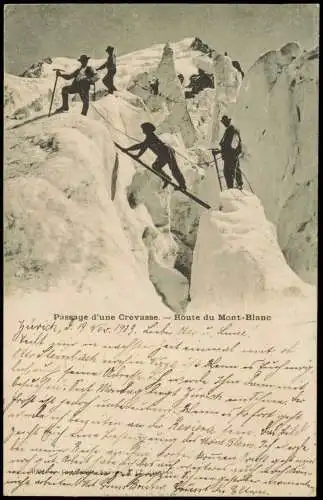 Chamonix-Mont-Blanc Bergsteiger Passage d'une Crevasse. Route du Mont-Blanc 1903