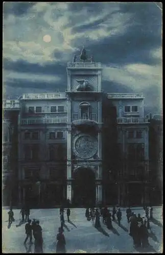 Venedig Venezia Torre dell'Orologio bei Mondschein Blaudruck 1912