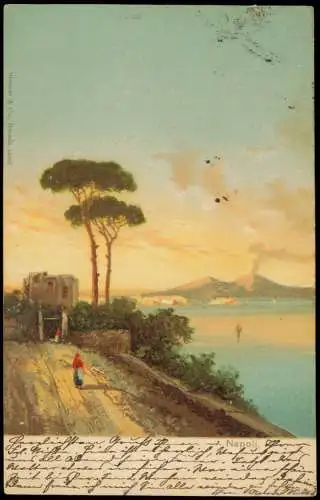 Cartolina Neapel Napoli Vesuv Vesuvio Vesuvius - Künstlerkarte 1906