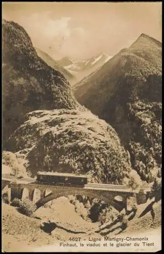 Finhaut Ligne Martigny-Chamonix Finhaut, le viaduc et le glacier du Tient 1912