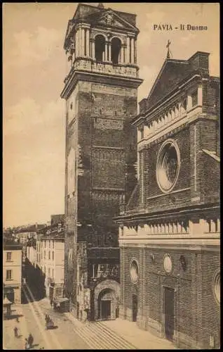 Cartolina Pavia Il Duomo/Straßenpartie am Dom 1913