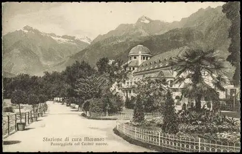 Cartolina Meran Merano Passeggiata col Casino nuovo. 1928  Südtirol