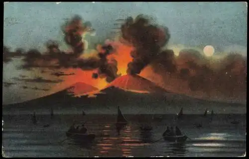 Cartolina Neapel Napoli Vesuvio in eruzione. Vesuv Künstlerkarte 1924