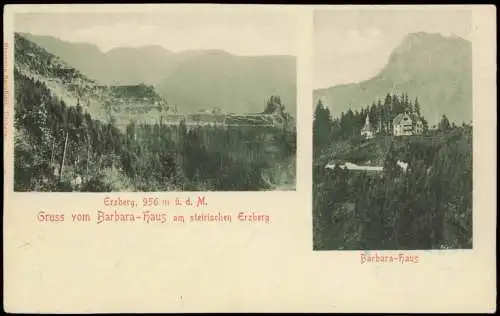 Ansichtskarte Eisenerz (Steiermark) 2 Bild Erzberg und Barbara-Haus 1903