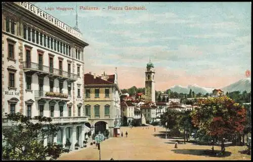 Cartolina Pallanza-Verbania Lago Maggiore. Piazza Garibaldi. 1911