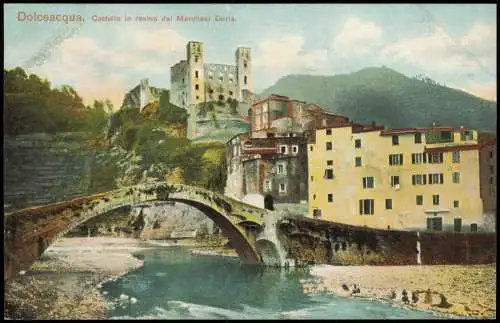 Cartolina Dolceacqua Imperia Castello in rovina dei Marchesi Doria. 1911