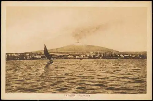 Cartolina Catania Stadt mit Etna Vulkan 1918