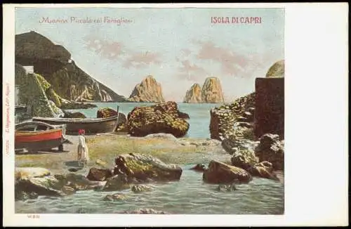 Cartolina Capri Marina Piccola coi Faraglioni. ISOLA DI CAPRI 1906