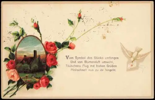 Ansichtskarte  Künstlerkarte Blumenduft Rosen Brieftaube 1921