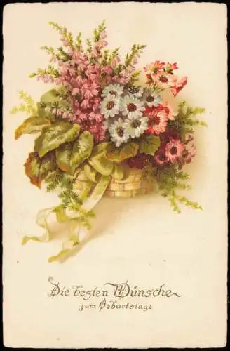 Ansichtskarte  Glückwunsch Geburtstag Birthday Blumen im Korb 1928