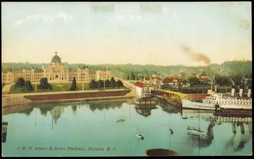 Postcard Victoria C. P. R. Wharf & Inner Harbour 1912