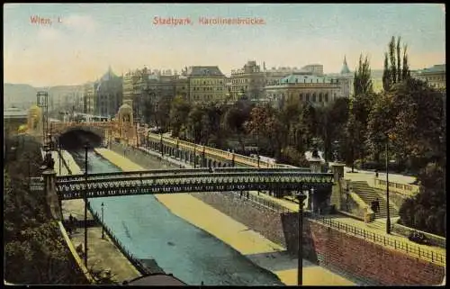 Ansichtskarte Wien Stadtpark, Karolinenbrücke - Straßenpartie 1913