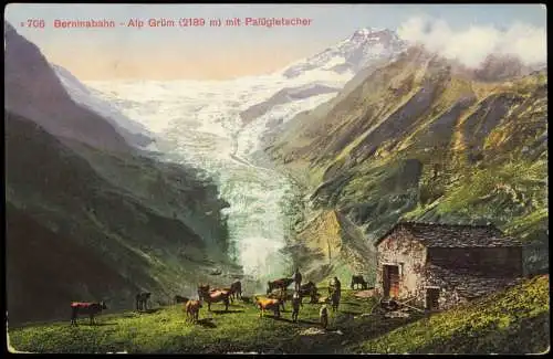 Puschlav Poschiavo Berninabahn Alp Grüm (2189 m) mit Palügletscher 1919