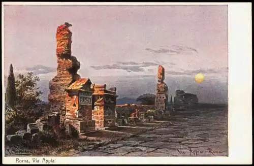 Cartolina Rom Roma Via Appia bei Mondschein Künstlerkarte 1908