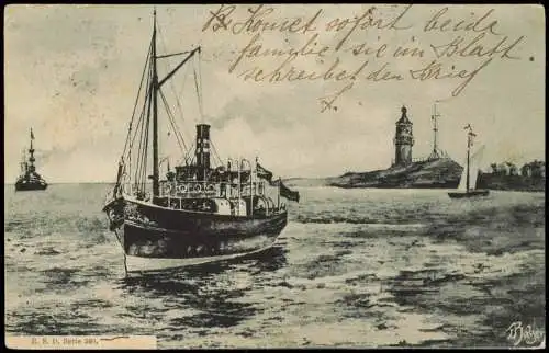 Ansichtskarte  Schiffe Dampfer Steamer Leuchtturm Künstlerkarte 1906