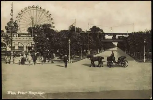 Ansichtskarte Wien Prater-Hauptallee, Bahn, Kutsche Riesenrad 1928