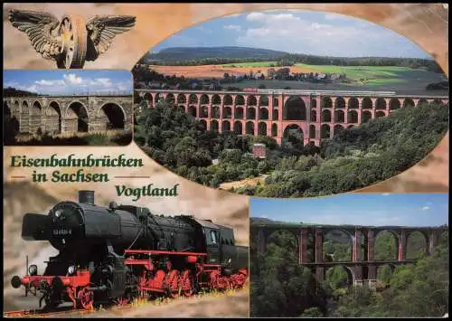Ansichtskarte Eisenbahnbrücken in Sachsen Lokomotive 2000