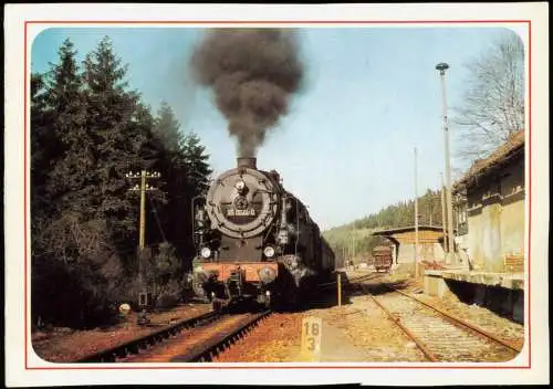 Ansichtskarte Lichte-Neuhaus am Rennweg Bahnhof - Dampflokomotive 1984