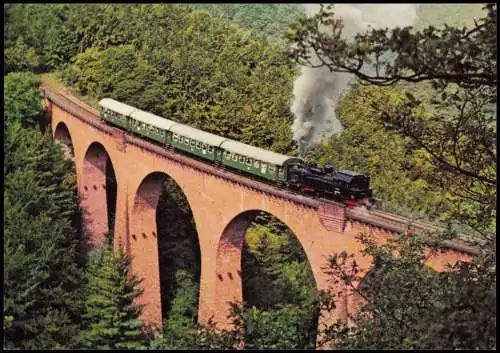 Dampflokomotive Tenderlokomotive auf dem Hubertusviadukt im Hunsrück 1968