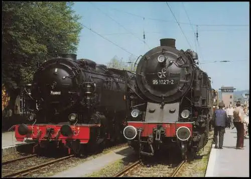 Ansichtskarte Blankenburg (Harz) Lokomotive Hanomag und Borsig im Bahnhof 1985