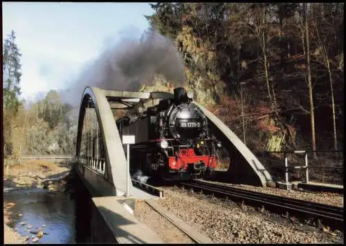 Schmalspurdampflokomotive 99 1771 Brücke Rote Weißeritz hinter Bf Rabenau 2014