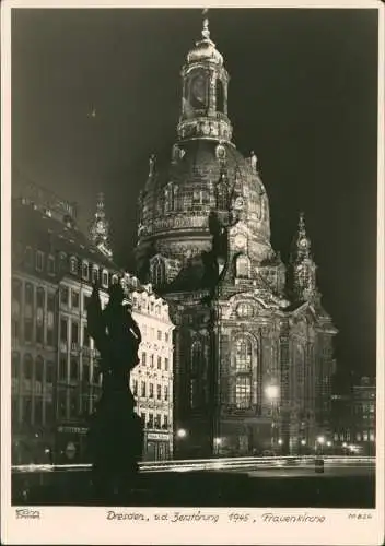 Altstadt Dresden Frauenkirche bei Nacht, Foto AK 1956/1967 Walter Hahn:10826