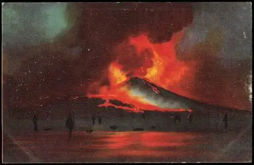 Cartolina Neapel Napoli Vesuv Vesuvio bei Nacht Mondschein 1912