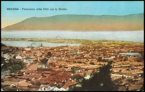 Cartolina Messina Panorama della Città con lo Stretto 1917  Sicilia Sizilien