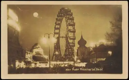 Ansichtskarte Wien Prater Riesenrad bei Nacht Mondschein 1928