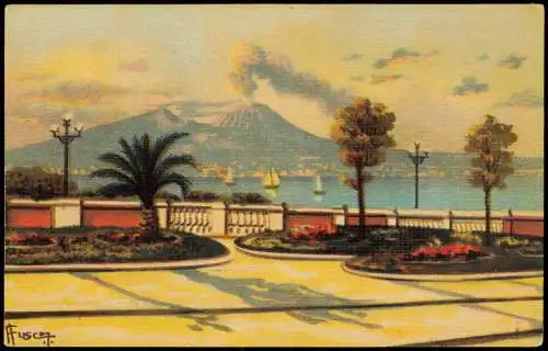 Cartolina Neapel Napoli Via Litoranea e Vesuvio. Vesuv 1932