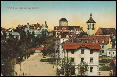 Ansichtskarte Arbon Straßenpartie vom Bahnhof gesehen 1909