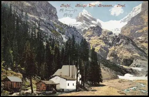 Cartolina Trafoi-Stilfs Stadtpartie. Heilige Drei Brunnen. Tirol. 1914