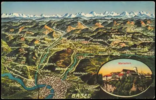 Ansichtskarte Basel Landkarten AK Alpen Mariaschein 2 Bild 1914