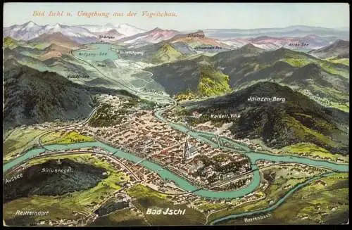 Ansichtskarte Bad Ischl Umgebung aus der Vogelschau. 1912