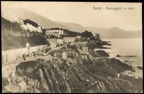 Cartolina Nervi-Genua Genova (Zena) Passeggiata a mare 1913  Italien Italia