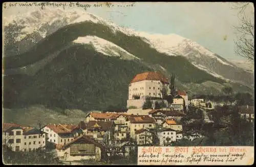 Cartolina Schenna Schönna Scena Stadt Schloß b. Meran Merano 1911  Südtirol