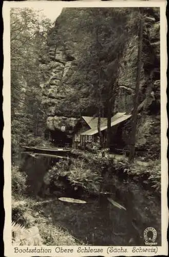 Ansichtskarte Hinterhermsdorf-Sebnitz Bootstation Obere - Fotokarte 1930