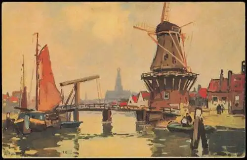 Ansichtskarte  Windmühlen Windmill Künstlerkarte Holland Typen 1917