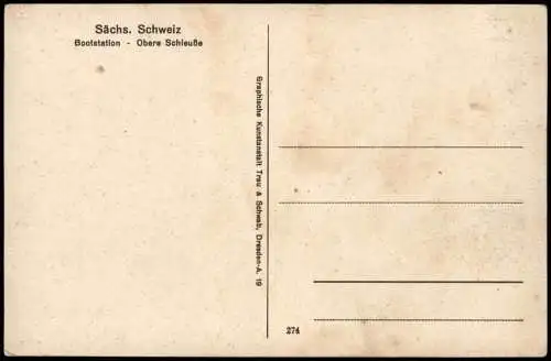 Ansichtskarte Hinterhermsdorf-Sebnitz Bootstation Obere Schleuse 1928