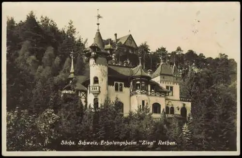 Ansichtskarte Rathen Sächsische Schweiz Erbolungsbeim "Zion" Rathen. 1938